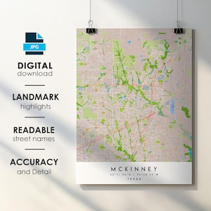 McKinney Texas City Map Print with Street Names (Digital Download)