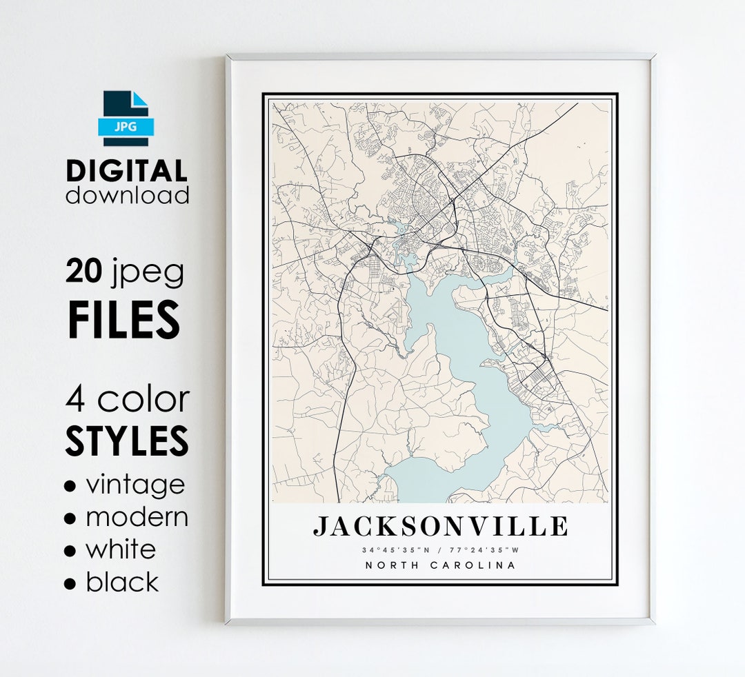 JACKSONVILLE NC Map Printable Digital Art Jacksonville North Carolina City Poster Map Digital
