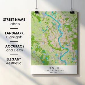 Köln Germany City Map Print Poster Art with Street Name - Cologne Germany Europe - Instant Digital Download Printable Map