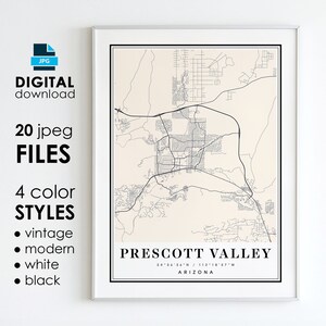 PRESCOTT VALLEY AZ kaart - afdrukbare digitale kunst - Prescott Valley Arizona City Poster kaart - digitale Instant Download