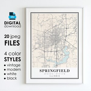SPRINGFIELD IL Karte – druckbare digitale Kunst – Springfield Illinois City Poster Karte – digitaler Sofort-Download