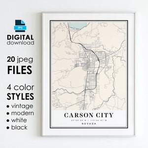 CARSON CITY NV Karte – druckbare digitale Kunst – Carson City Nevada City Poster Karte – digitaler Sofort-Download