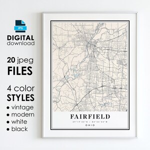 FAIRFIELD OH Map - Printable Digital Art - Fairfield Ohio City Poster Map - Digital Instant Download
