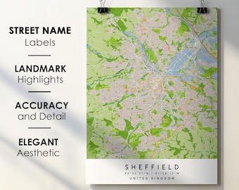 Impression de carte de la ville de Sheffield : Street art au Royaume-Uni (téléchargement numérique)