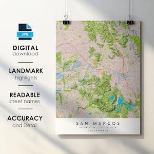 San Marcos CA City Map Print Poster with Street Name Instant Digital Download, San Marcos California Printable Map