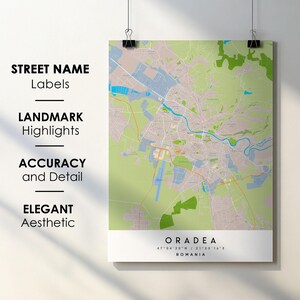 Oradea, Roemenië stadskaart print poster kunst met straatnaam - kaart van Europa - instant digitale download afdrukbare kaart