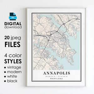 ANNAPOLIS MD kaart - afdrukbare digitale kunst - Annapolis Maryland City Poster kaart - digitale Instant Download