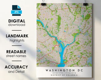 Washington DC City Map Print Poster with Street Names (Digital Download)