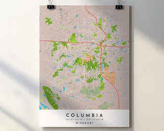 Columbia Missouri City Map Print with Street Names (Digital Download)