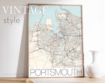 PORTSMOUTH Map Wall Art customized poster in a Modern Design, Personalized map gift any location