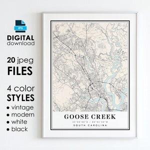 GOOSE CREEK SC Karte – druckbare digitale Kunst – Goose Creek South Carolina City Poster Karte – digitaler Sofort-Download