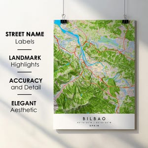 Póster impreso con el nombre de la calle de Bilbao, España - Mapa de Europa - Descarga digital instantánea - Mapa imprimible