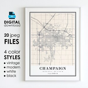 CHAMPAIGN IL Karte - Druckbare digitale Kunst - Champaign Illinois City Poster Map - Digital Sofort Download