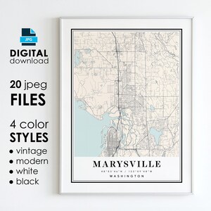 MARYSVILLE WA Karte - Druckbare digitale Kunst - Marysville Washington City Poster Karte - Digital Sofort Download
