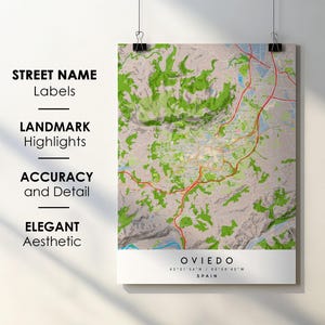Oviedo Spanien Stadt Karte Print Poster Kunst mit Straßenname - Karte von Europa - Sofortiger digitaler Download druckbare Karte