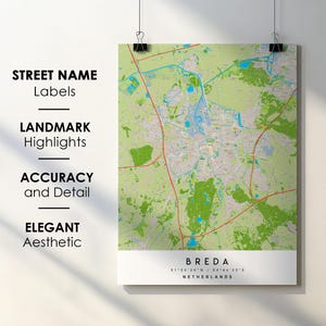 Breda Niederlande Stadt Karte Print Poster Kunst mit Straßenname - Karte von Europa - Sofortiger digitaler Download druckbare Karte