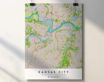 Impresión del mapa de Kansas City: Arte urbano de Misuri (Descarga digital)