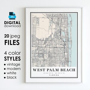 WEST PALM BEACH Fl Map - Printable Digital Art - West Palm Beach Florida City Poster Map - Digital Instant Download