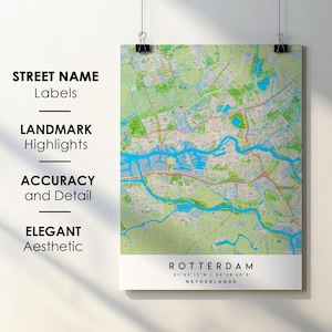 Rotterdam Pays-Bas carte de la ville impression affiche d'art avec nom de rue - carte de l'Europe - carte imprimable en téléchargement numérique instantané