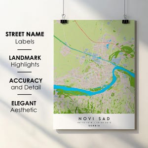 Novi Sad Servië stadskaart afdrukken poster kunst met straatnaam - kaart van Europa - afdrukbare kaart instant digitale download downloaden
