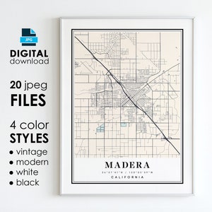 Madera California Map Art Print: City Poster (Digital Download)