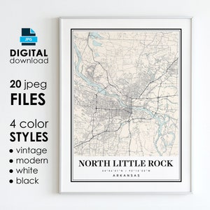 North LITTLE ROCK AR carte - art numérique imprimable - carte affiche North Little Rock Arkansas City - téléchargement numérique instantané
