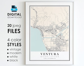 VENTURA CA Map - Printable Digital Art - Ventura California City Poster Map - Digital Instant Download