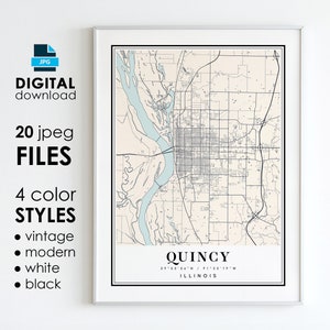 QUINCY, Illinois, carte - Art numérique imprimable - Quincy Illinois City Poster carte - téléchargement numérique instantané