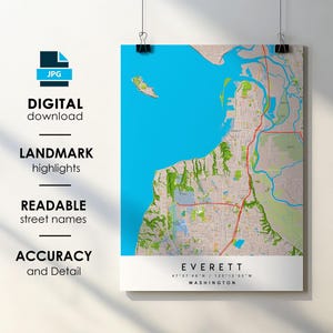 Everett WA City Map Print Poster with Street Names (Digital Download)
