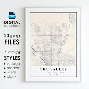 ORO VALLEY AZ kaart - afdrukbare digitale kunst - Oro Valley Arizona City Poster kaart - digitale Instant Download