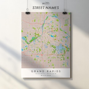 Grand Rapids MI City Map Print Poster with Street Names (Digital Download)
