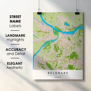 Belgrado Servië stadsplattegrond afdrukken poster kunst met straatnaam - kaart van Europa - afdrukbare kaart instant digitale download downloaden