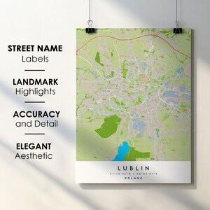 Lublin Polen stadskaart afdrukken poster kunst met straatnaam - kaart van Europa - afdrukbare kaart instant digitale download downloaden