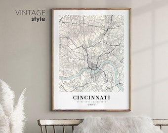 Cincinnati Ohio OH map, Cincinnati city map, Cincinnati print, Cincinnati poster map, Valentine's Day gift