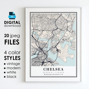 CHELSEA MA Map - Printable Digital Art - Chelsea Massachusetts City Poster Map - Digital Instant Download