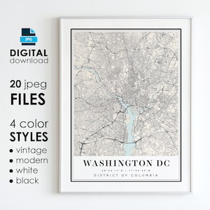 WASHINGTON DC Map - Printable Digital Art - Washington DC District of Columbia City Poster Map - Digital Instant Download