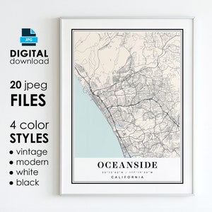 OCEANSIDE CA Map - Printable Digital Art - Oceanside California City Poster Map - Digital Instant Download