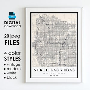 North LAS VETAS NY Map - Druckbare digitale Kunst - North Las Vegas Nevada Stadt Poster Karte - Digitaler Sofort Download
