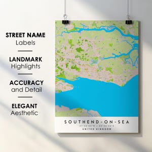 Southend-on-Sea Großbritannien Stadt Karte Print Poster Kunst mit Straßenname - Karte von Europa - Sofortiger digitaler Download druckbare Karte