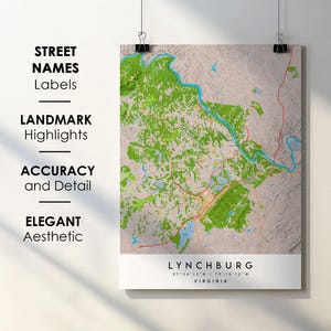 Lynchburg VA City Map Print: Detailed Street Names (Digital Download)