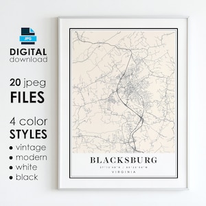 BLACKSBURG VA Map - Printable Digital Art - Blacksburg Virginia City Poster Map - Digital Instant Download