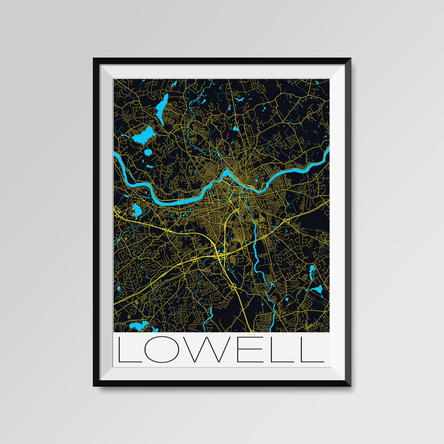 LOWELL Massachusetts Map Lowell City Map Print Lowell Map Etsy
