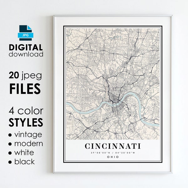 CINCINNATI OH Map - Printable Digital Art - Cincinnati Ohio City Poster Map - Digital Instant Download
