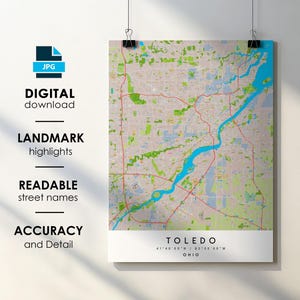 Toledo Ohio City Map Print with Street Names (Digital Download)