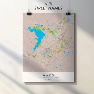 Waco TX City Map Print Poster with Street Name (Digital Download)