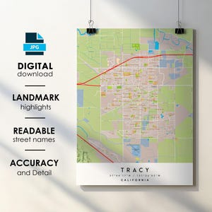 Tracy CA City Map Print Poster with Street Names (Digital Download)