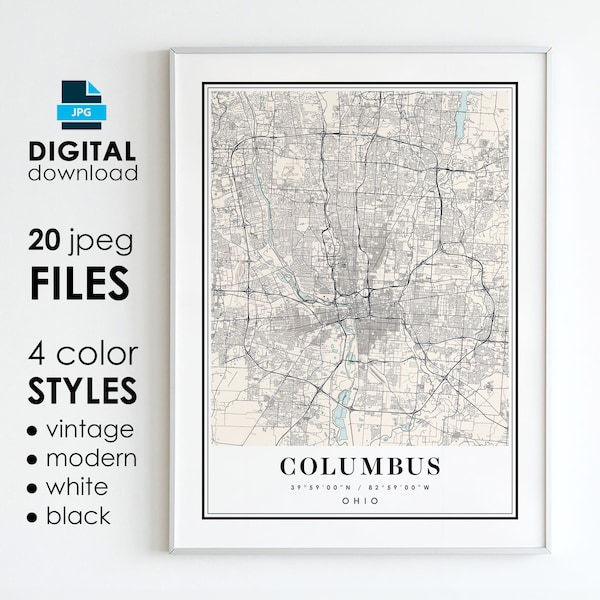 COLUMBUS OH Map - Printable Digital Art - Columbus Ohio City Poster Map - Digital Instant Download
