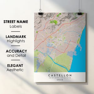 Castellón Spanien Stadt Karte Print Poster Kunst mit Straßenname - Karte von Europa - Sofortiger digitaler Download druckbare Karte