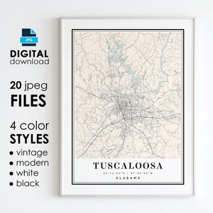 TUSCALOOSA AL Karte - Druckbare digitale Kunst - Tuscaloosa, Alabama City Poster Map - Digital Sofort Download