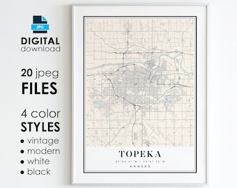 TOPEKA KS Map - Printable Digital Art - Topeka Kansas City Poster Map - Digital Instant Download